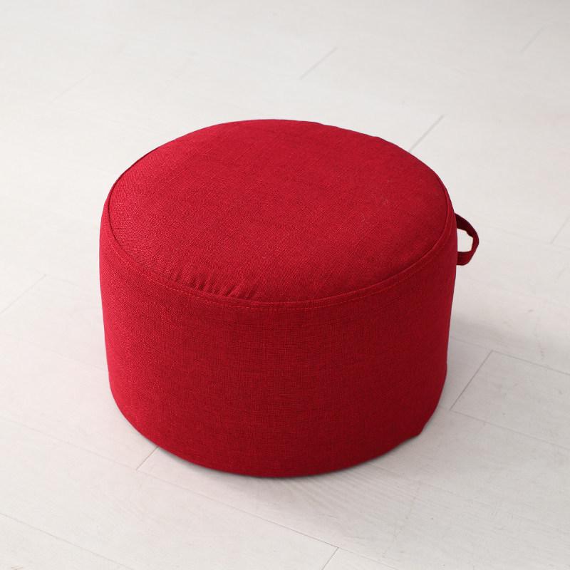 Round Fabric Stool with Linen and Tatami Mat - Washable Cushion for Living Room.