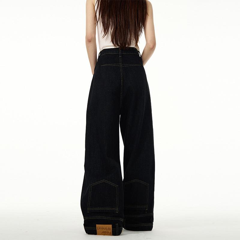 

[Двусторонняя одежда] Унисекс-джинсы с широкими штанинами из стираной ткани – Коллекция весна/лето 2024 г. Medium чёрный