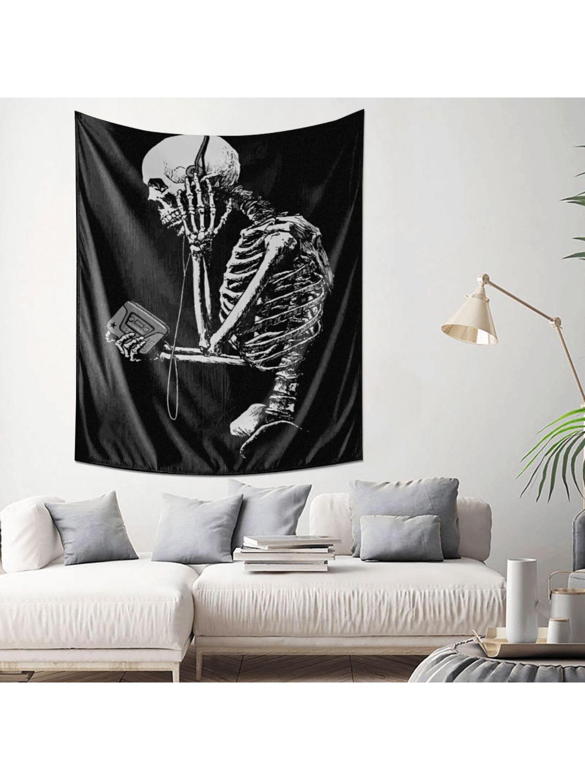 Black and White Skull Pattern Tapestry Modern Art Wall Hanging Decoration 74x94cm(29x37in)