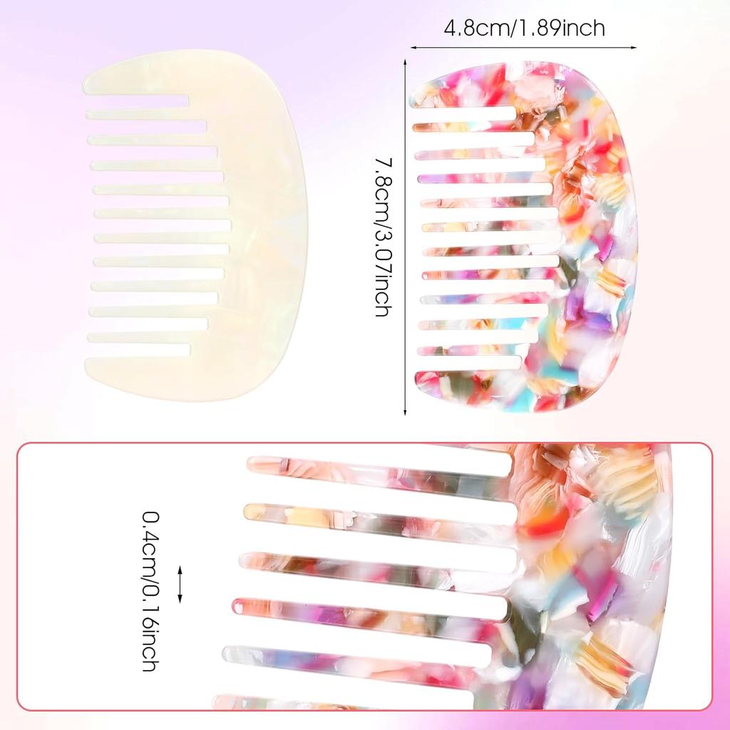 2 Pcs Travel Comb Mini Detangling Combs For Women Wide Tooth Combs Pocket Comb Small For Bangs Curly Wavy Long Hair Daily Hair Care Wet Dry