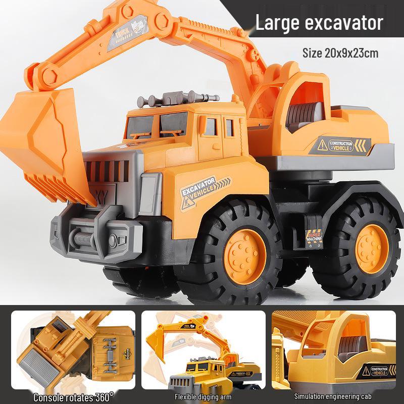 Large Children's Engineering Vehicle Toy Set: Inertia Mixer, Dump Truck, Crane, Excavator, Bulldozer