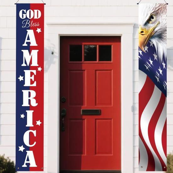 4th of July Patriotic Door Banners Outdoor Patriotic American Flag Hanging Porch