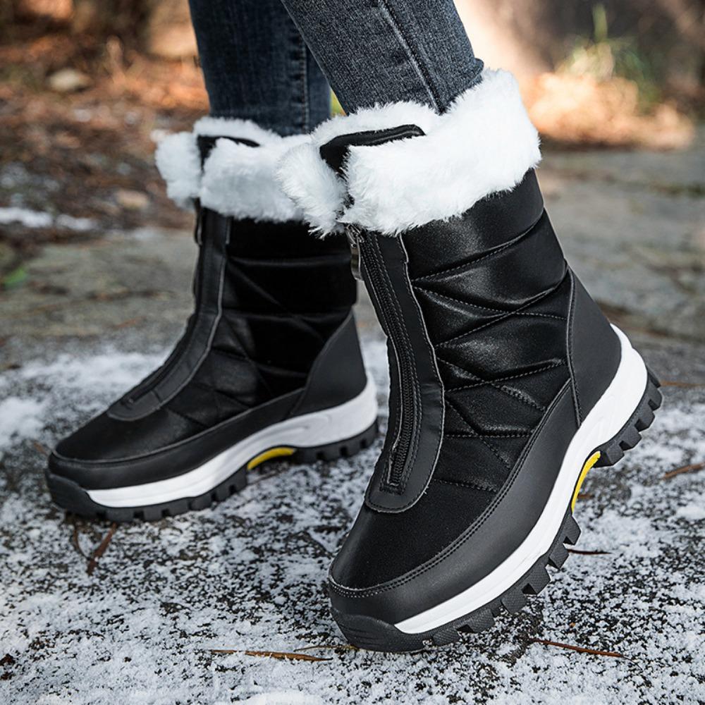 Mid Tube Front Zipper Cold Resistant and Warm Cotton Boots and Shoes