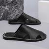Men Slippers Handmade Simple Flats Brown Leather Sandals Black Summer Roman Sandals Closed Toe Beach Shoes Plus Size