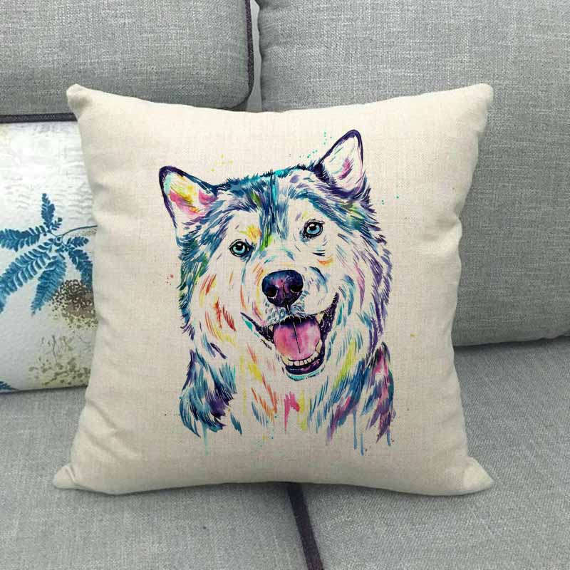 Housse de coussin en lin Motifs Bouledogues Carlins Style Chien Bull Terrier Décoration de Maison Salon Canapé Coussins d'appoint Housse 45X45cm