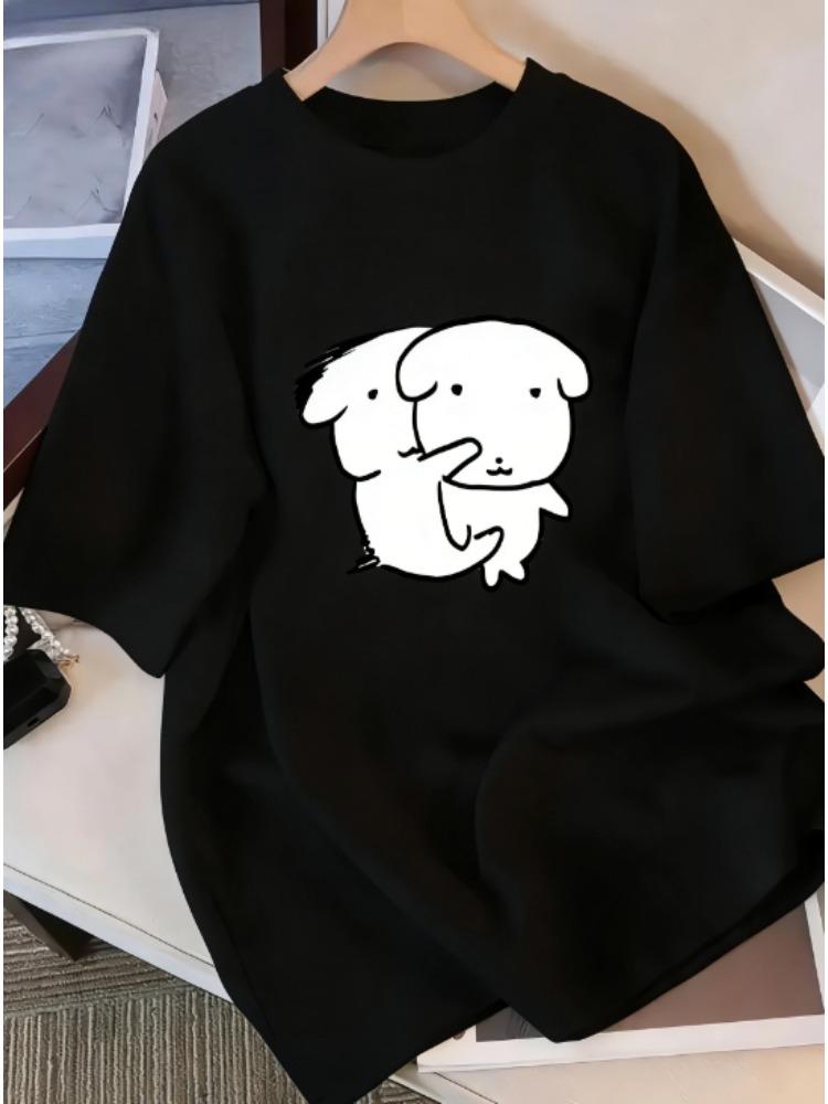 Minimalist Korean Printed Tshirt Cute Dog WoUnisexs Comfortable Home Clothes Round Neck Unisex Daily Wear Tops
