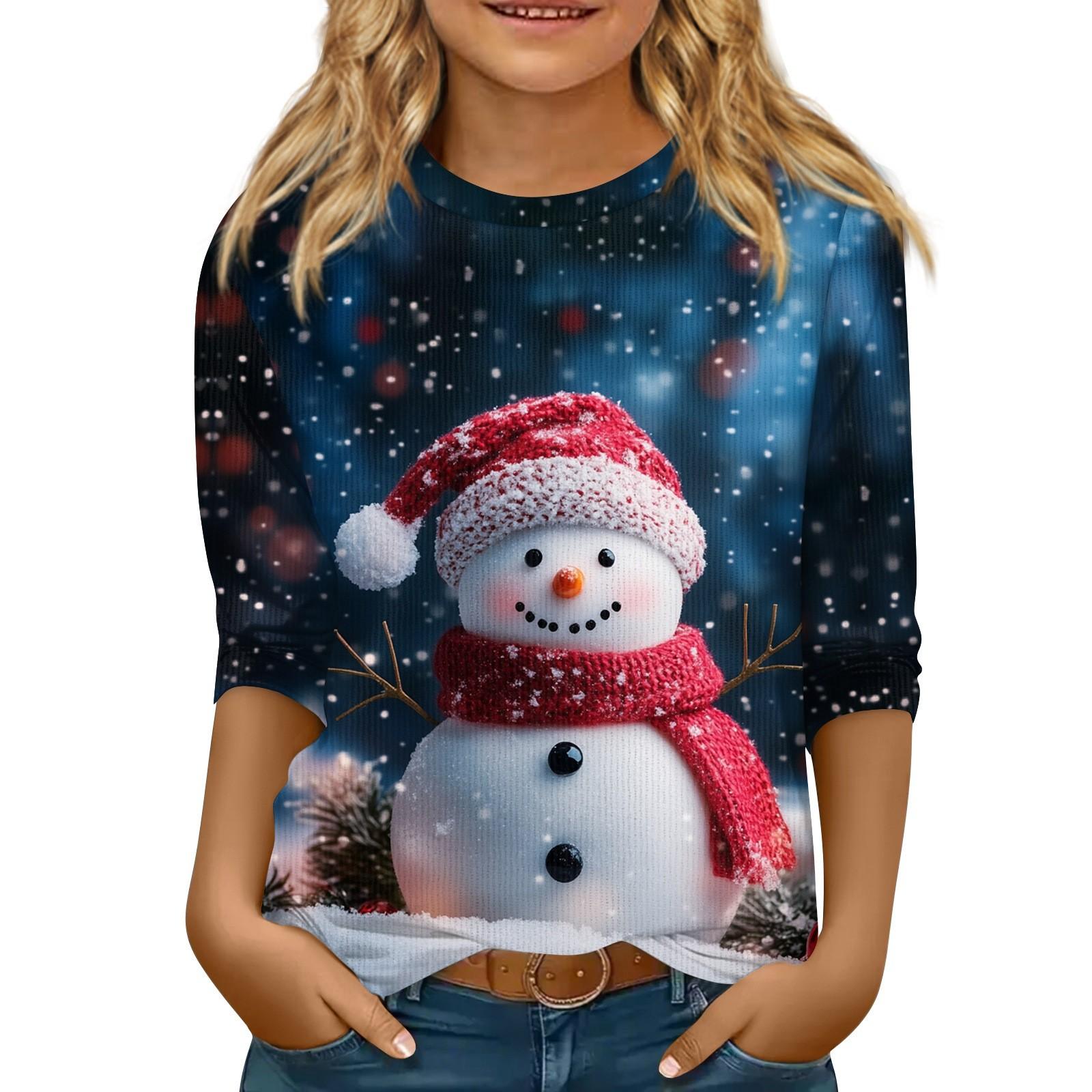 

Детская футболка с рукавом 3/4, повседневная футболка с принтом, круглый вырез, блузка-пуловер 110