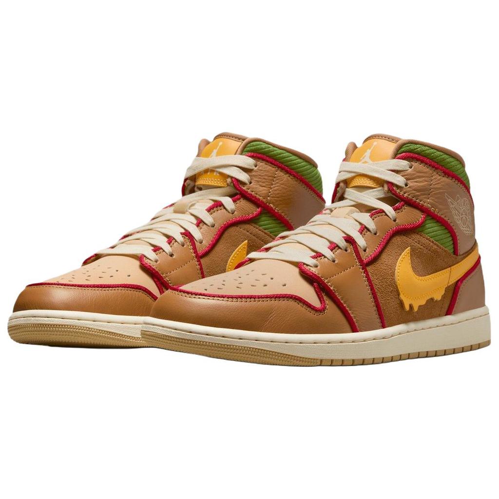 Air Jordan 1 Mid SE Cheeseburger Men Sneakers Brown Flax Sesame IB7403-224