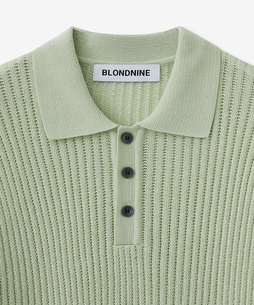 BLOND9 Cotton Rib Collar Short Sleeve Knit_Greenery