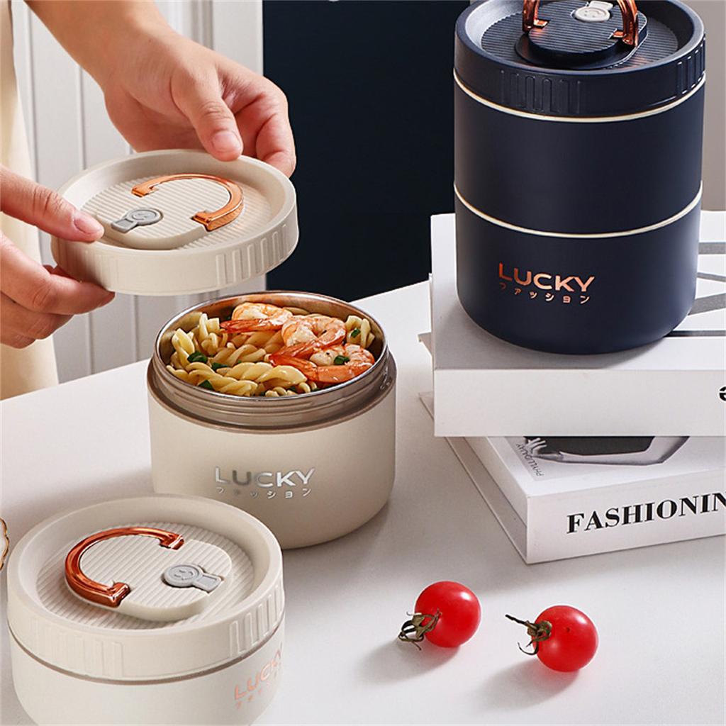 Thermo-Lunchbox, Bento-Box, tragbar, isoliert, Lunchbehälter, stapelbar, auslaufsicher, Lebensmittelbehälter aus Edelstahl