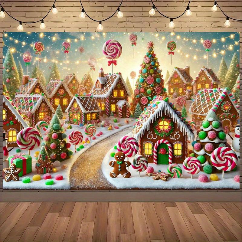 1 piece gingerbread village Christmas happy scene background cloth multifunctional wall decoration photography prop 150X100