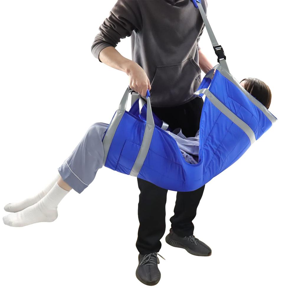 LOSCHEN Portable Transfer Sheet for Patients and Elderly People, 4-Handle Stretcher, Single/Double Person Care Lift, Reduces Burden, 105*72cm (Blue)