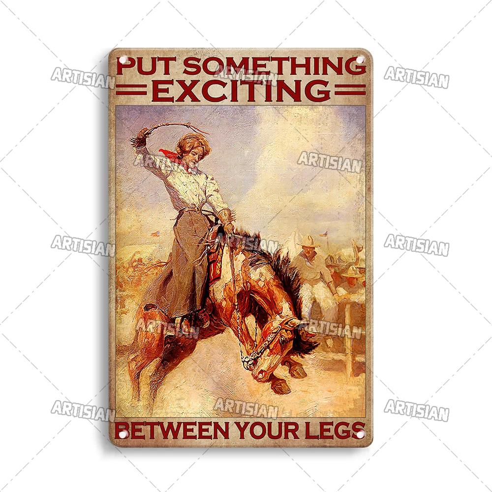 ARTISAN Verwittertes Mädchen und Pferd Kunst Metallposter Vintage Wandplatte Klassischer Sport Metallplakette Bar Café Garage Wanddekor Schild