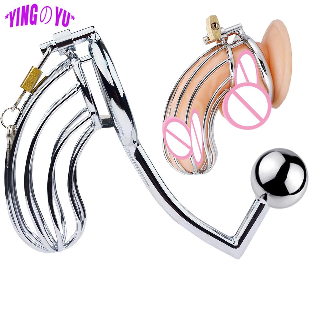 Edelstahl Männliche Keuschheit Gerät Cock Cage Anal Plug Penis Ringe G-Punkt Stimulieren Buttplug Sex Spielzeug Für Männer männlichen