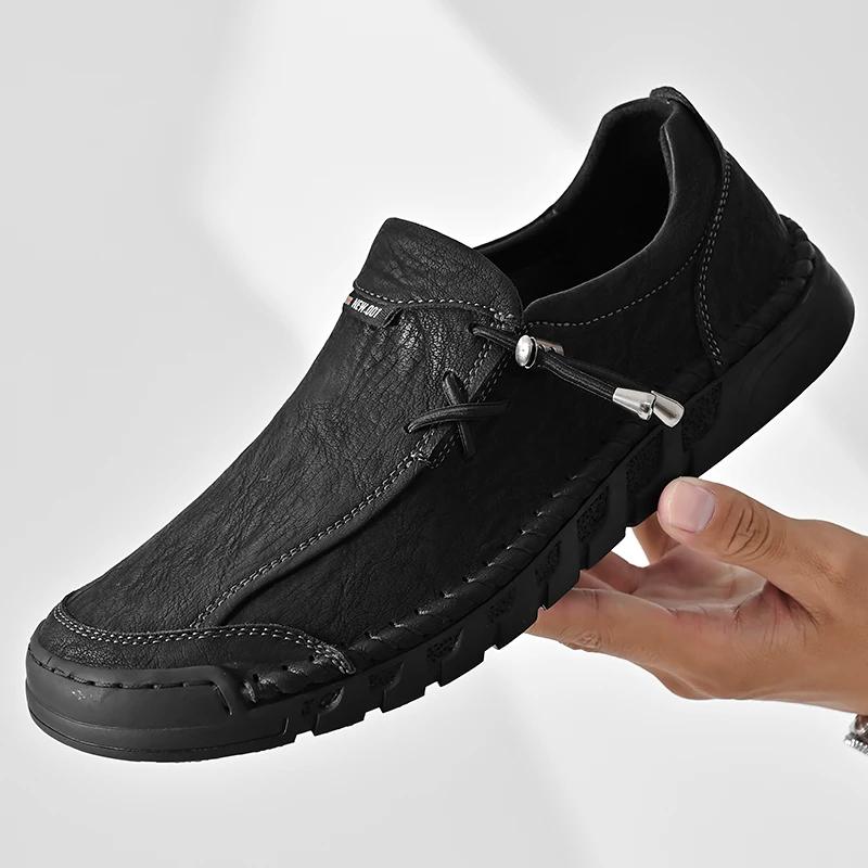 

Men s Casual Shoes Genuine Leather Flats Soft Sole Lightweight Loafers Men Business Formal Shoes Men s Comfortable Walking Shoe 46 чёрный