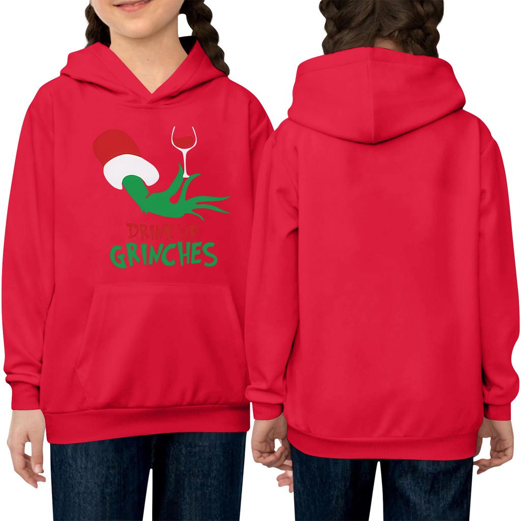 Barne langermet løstsittende genser med hette, snøring og ensfarget