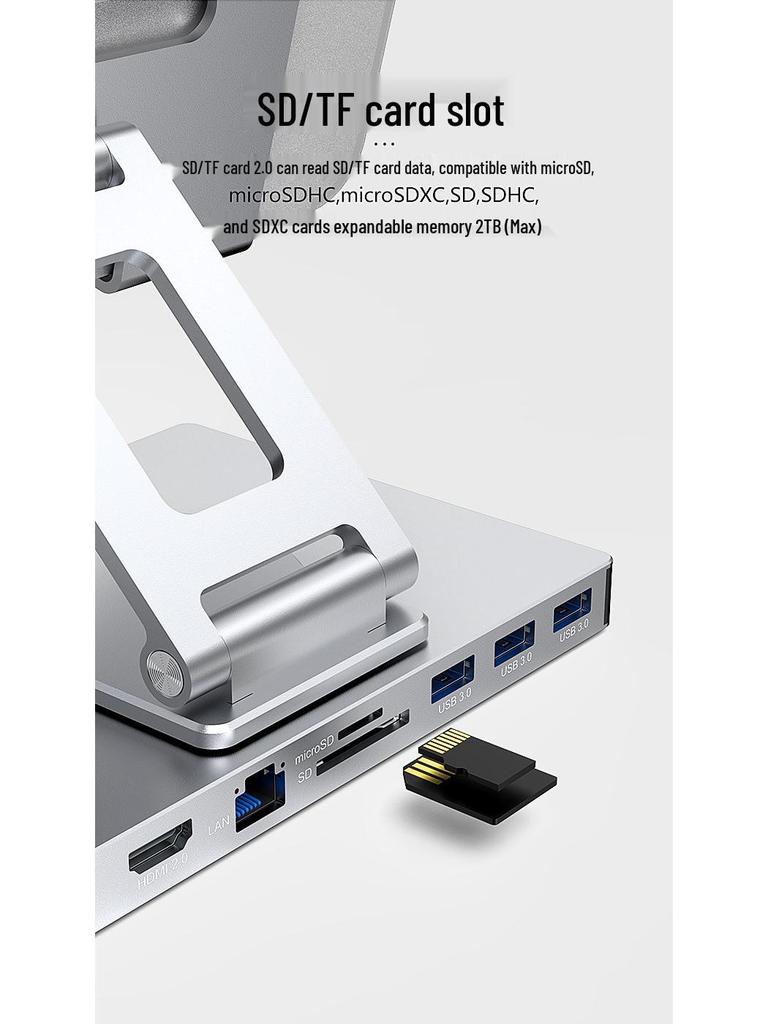4K60Hz USB-C Docking Station with Gigabit Ethernet, USB 3.2 Splitter, Rotating Mobile/Tablet Bracket Expansion Dock
