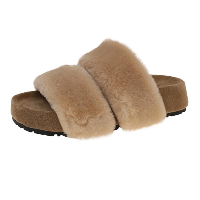 Fashion Elegant Versatile Women's Slippers 2025 Fashion Women's Thick Bottom Fluffy Fur Slippers Outside Slip On Open Toe Simple Slipper