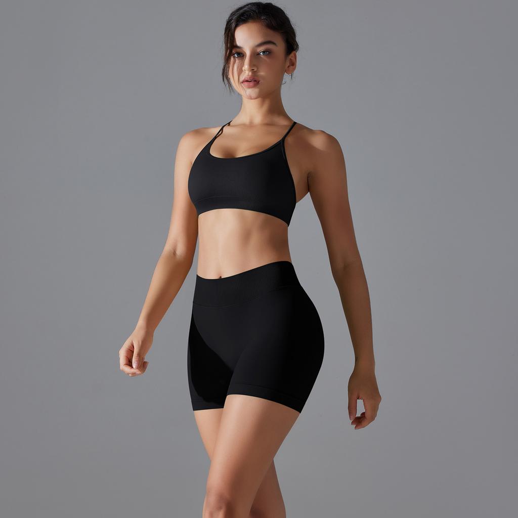 Knitted Peach Hip Lifting Sexy Suspender, Beautiful Back Yoga Shorts, Yoga Fitness Bra Set