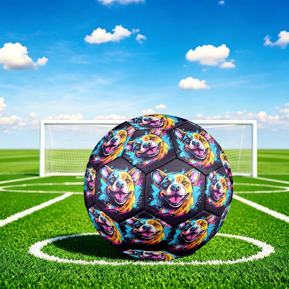 1pc Colorful Dog Art Size 5 Soccer Ball Professional Match Training Football Indoor &Outdoor Sports Ball Lightweight Durable C6583