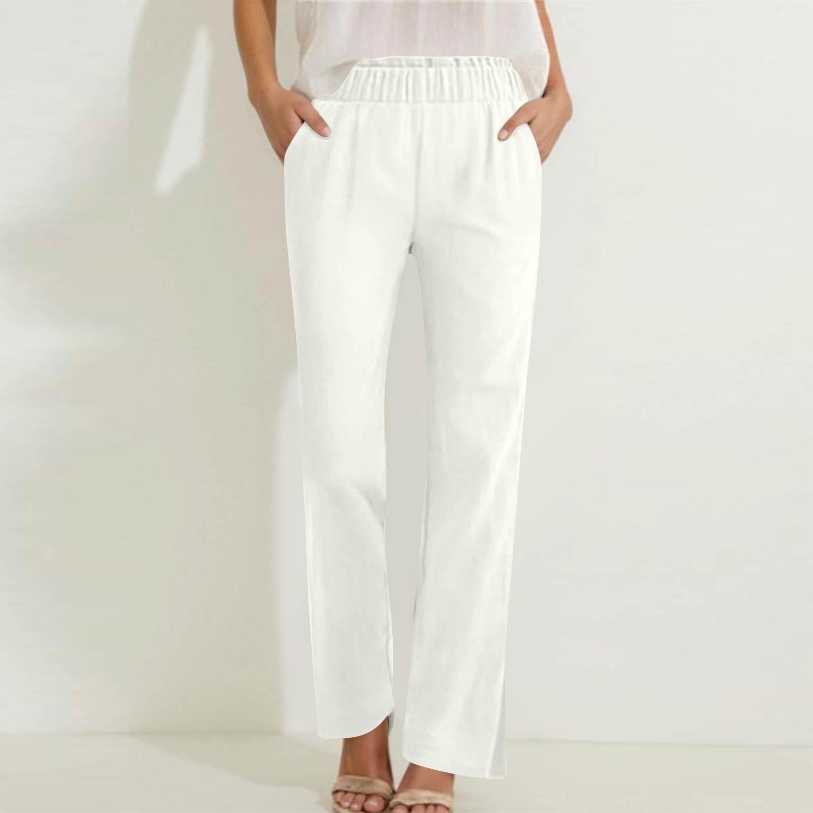 

Женские повседневные брюки с высокой талией, однотонные, длинные, для тренировок XL белый