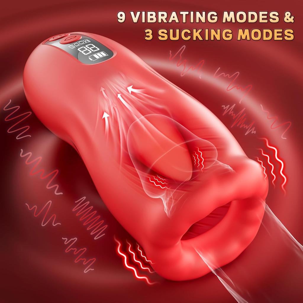 Male Masturbator–Penis Trainer Vibrator with 9 Vibration & 3 Suction, App Penis Pump Blowjob Stroker for Endurance Training, Adult Sex Toy