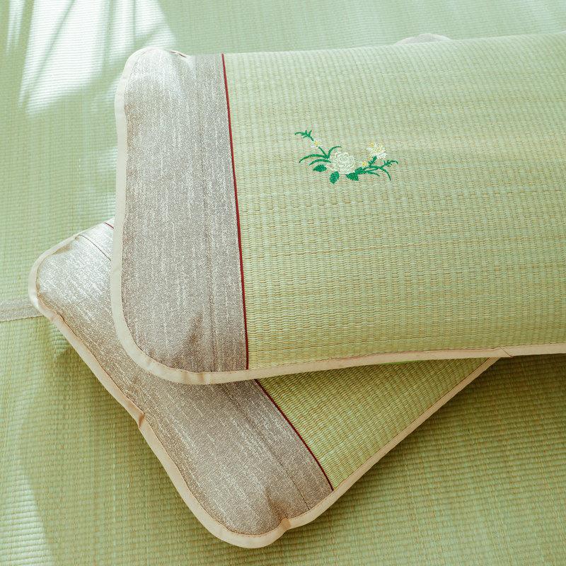 Free Shipping: Cool Straw Mat Pillow Set - Natural Cattail Grass, Orchid Design, Pair (2 Strips), Summer Cooling Pillowcase for Adults