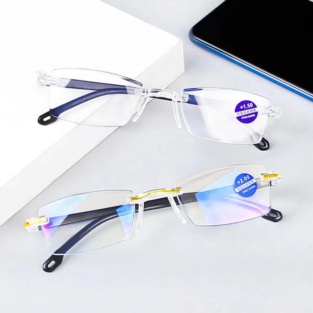 New Intelligent Zoom Glasses Men Women Reading Glasses Anti Blue Ray Rimless Cutting Presbyopia Eyewear Prescription Glasses
