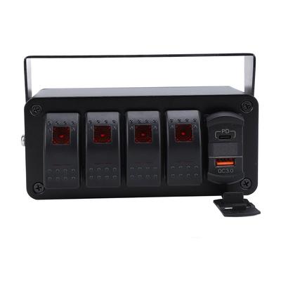 Rocker Switch Box, 24V 4 Gang Rocker Toggle Switch Panel Box, 20 Amp,