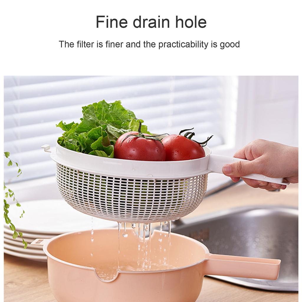 Spacious Double Layer Drainer Basket with Handle Fruit Vegetable Washing Bowl for Home and Picnics