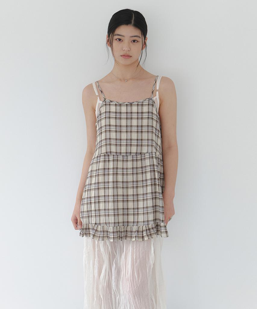 Laminez Check Frill Mini Dress - Ivory