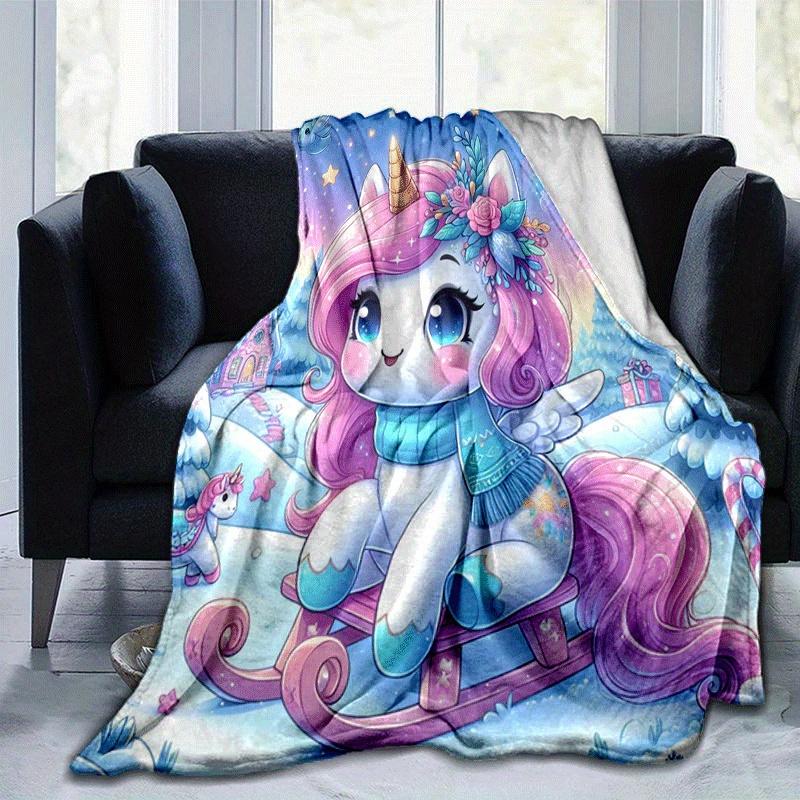 1pc Unicorn Printing Lightweight Flannel Blanket, Comfortable and Warm Blanket, for Camping Sofa Bed and Couch Office, Gift