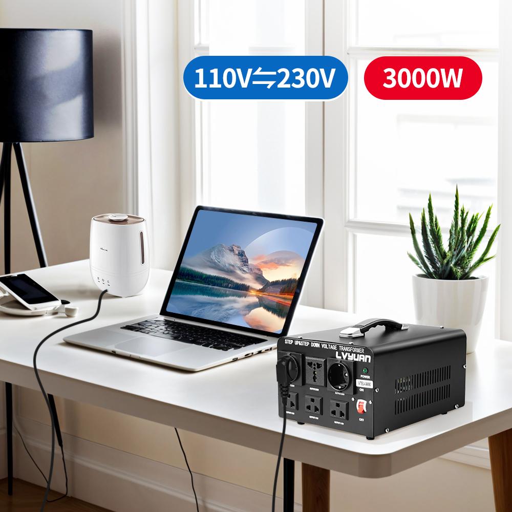 5000W Voltage Converter Transformer Step-Down 220V To 110V AC Power Converter with EU/UK Power Cord, Circuit Breaker Protection