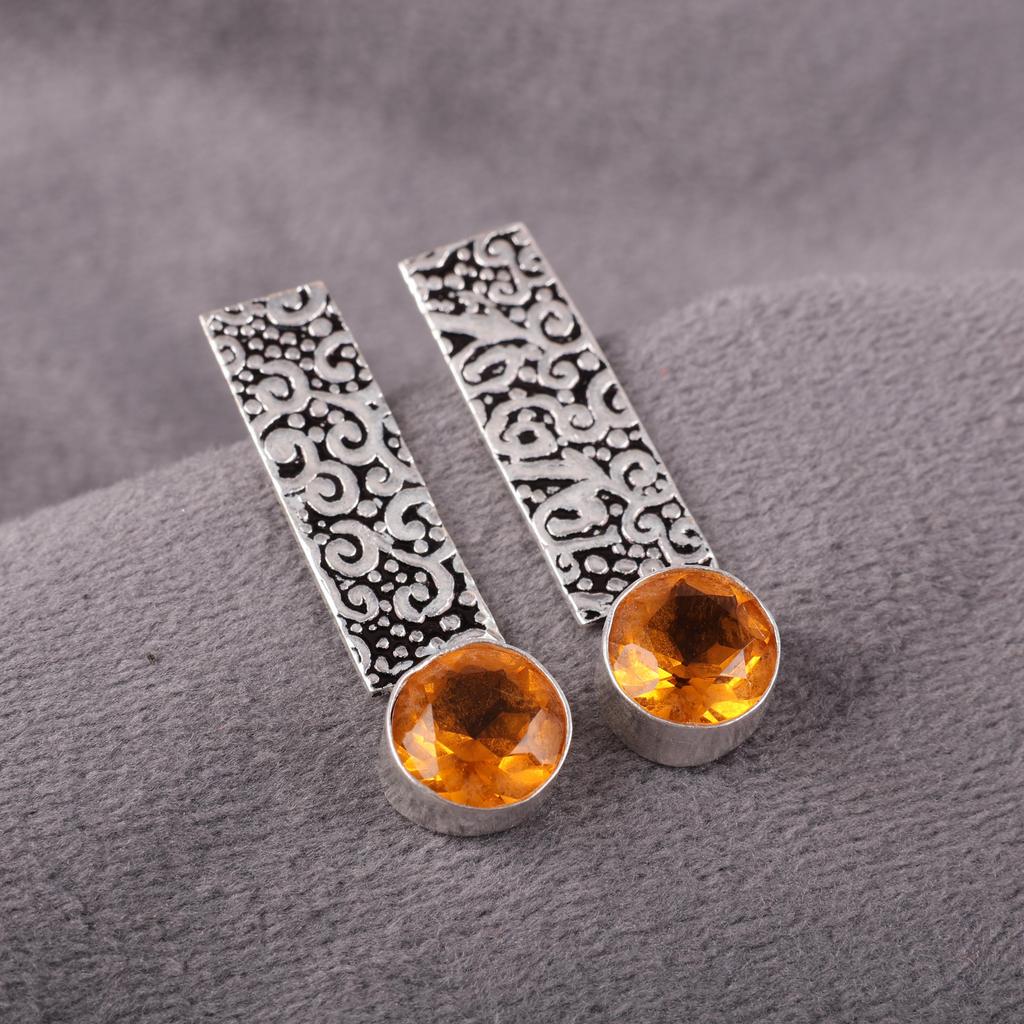 Citrine Gemstone Earrings Jewelry, 925 Solid Sterling Silver Earrings, Handmade Bohemian Silver Earrings For Wedding Gift