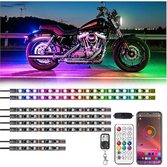 16Pcs RGB+IC Chasing Motorcycle LED Lights With APP/RF Remote, Dreamcolor Motorcycle LED Underglow Kit With Brake Turn Signal, 12V Waterproof Neon