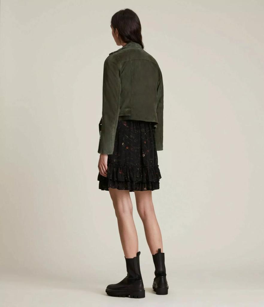 Handmade Green Women Genuine Soft Pure Suede Leather Jacket Biker Casual Classy