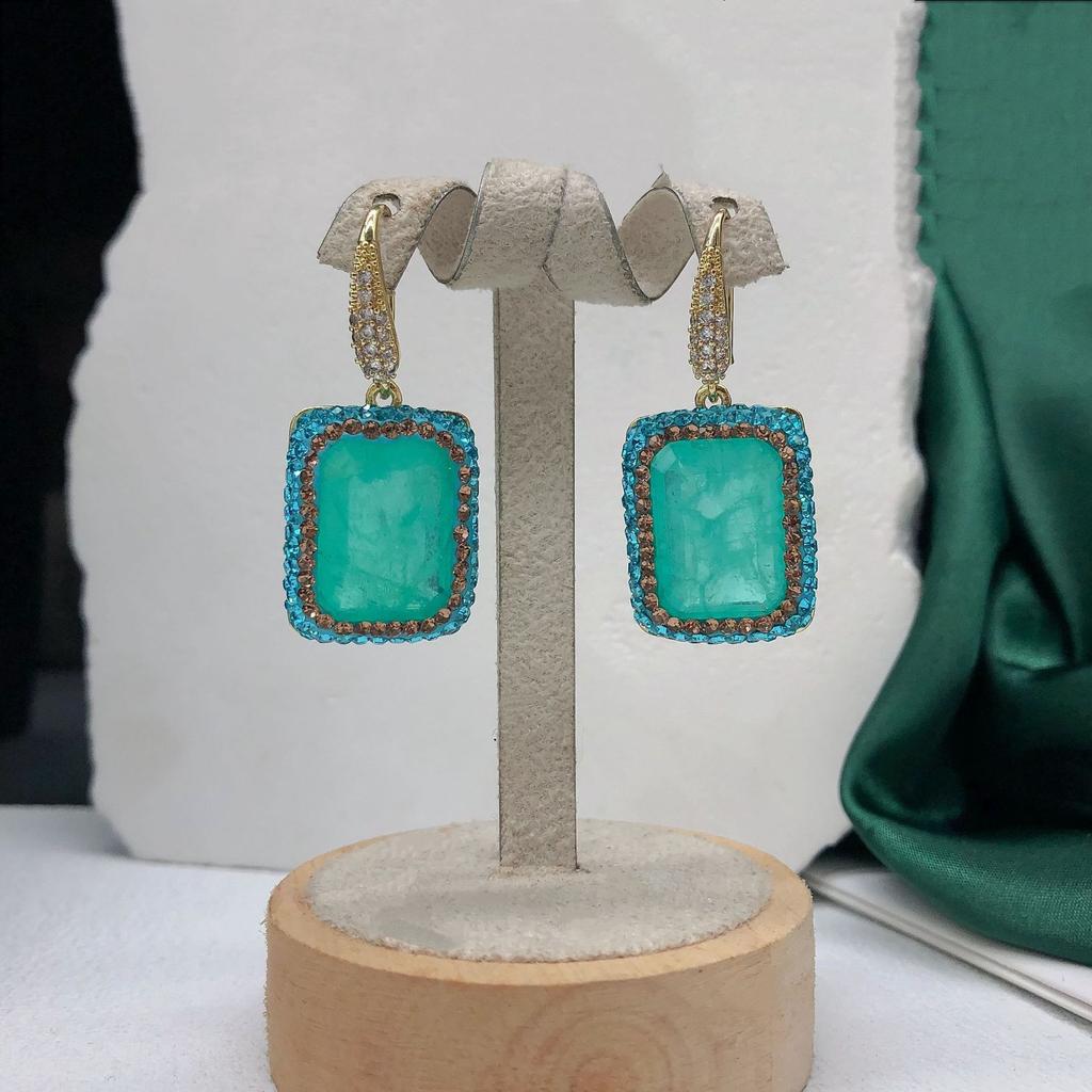 Paraiba Stone Freshwater Pearl Bracelet Necklace Ring Earrings Set Aquamarine Fashion Versatile Women