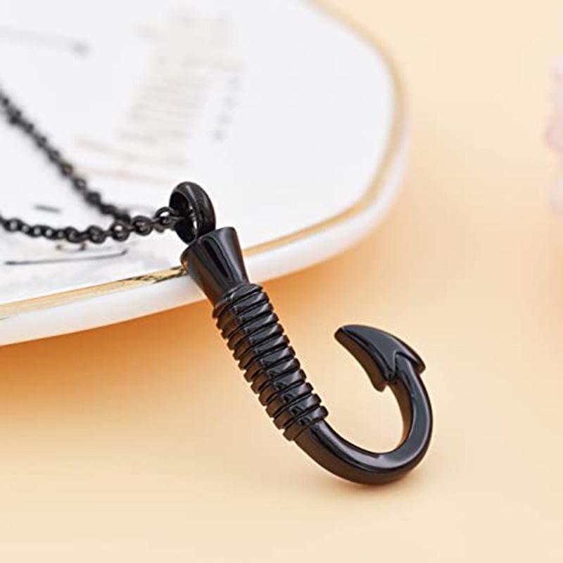 Stainless Steel Fish Hook Memorial Ashes Necklace Pendant Perfume Bottle
