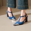 Krazing Pot Σουέτ Τετράγωνη Μύτη Μέγεθος 41 Ψηλά Τακούνια Αγκράφα Γραφείου Γυναίκα Μεταλλική Διακόσμηση Μπλε Χρώμα Φθινοπωρινά Pumps