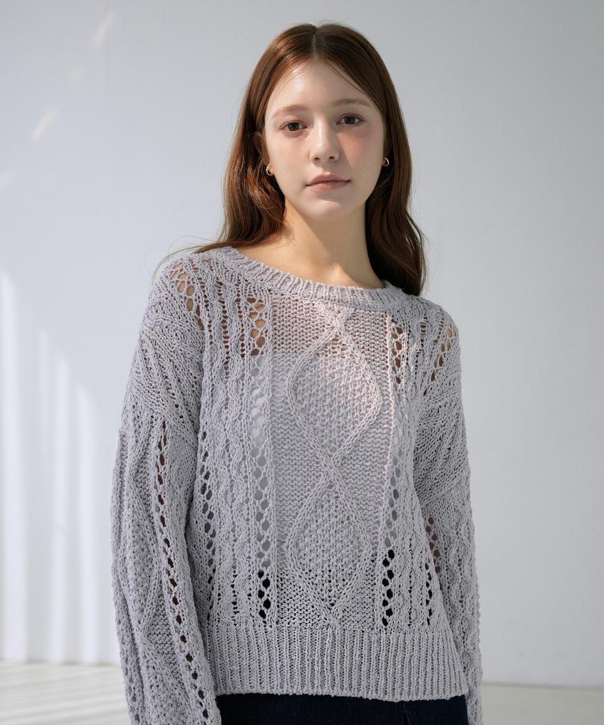 VLETI Summer Fisherman Cable Loose Fit Knit (Lavender)