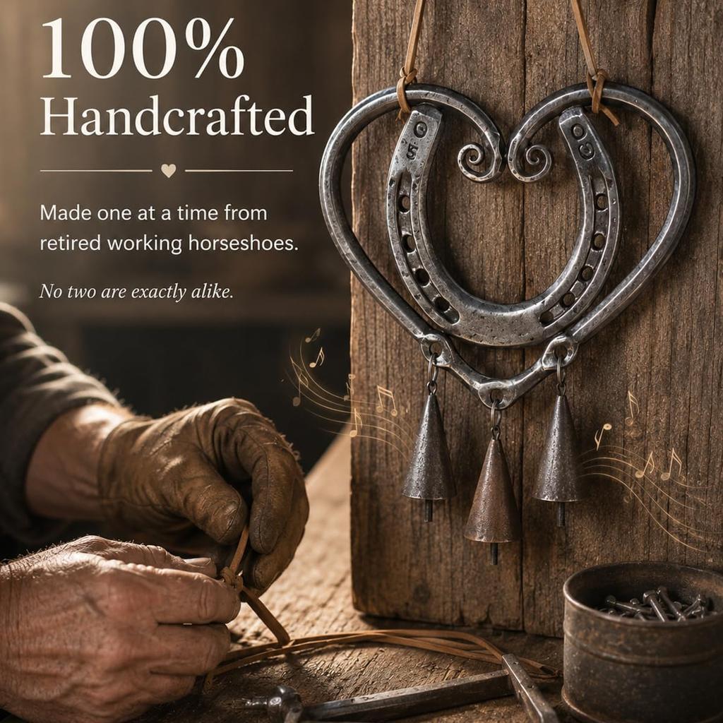 Handgefertigt Das Hufeisen Glückliches Herz Windspiel Metall Hängende Glocke Einzigartige Kunstgeschenke für Frauen Mama Veranda Veranda Gartenornament