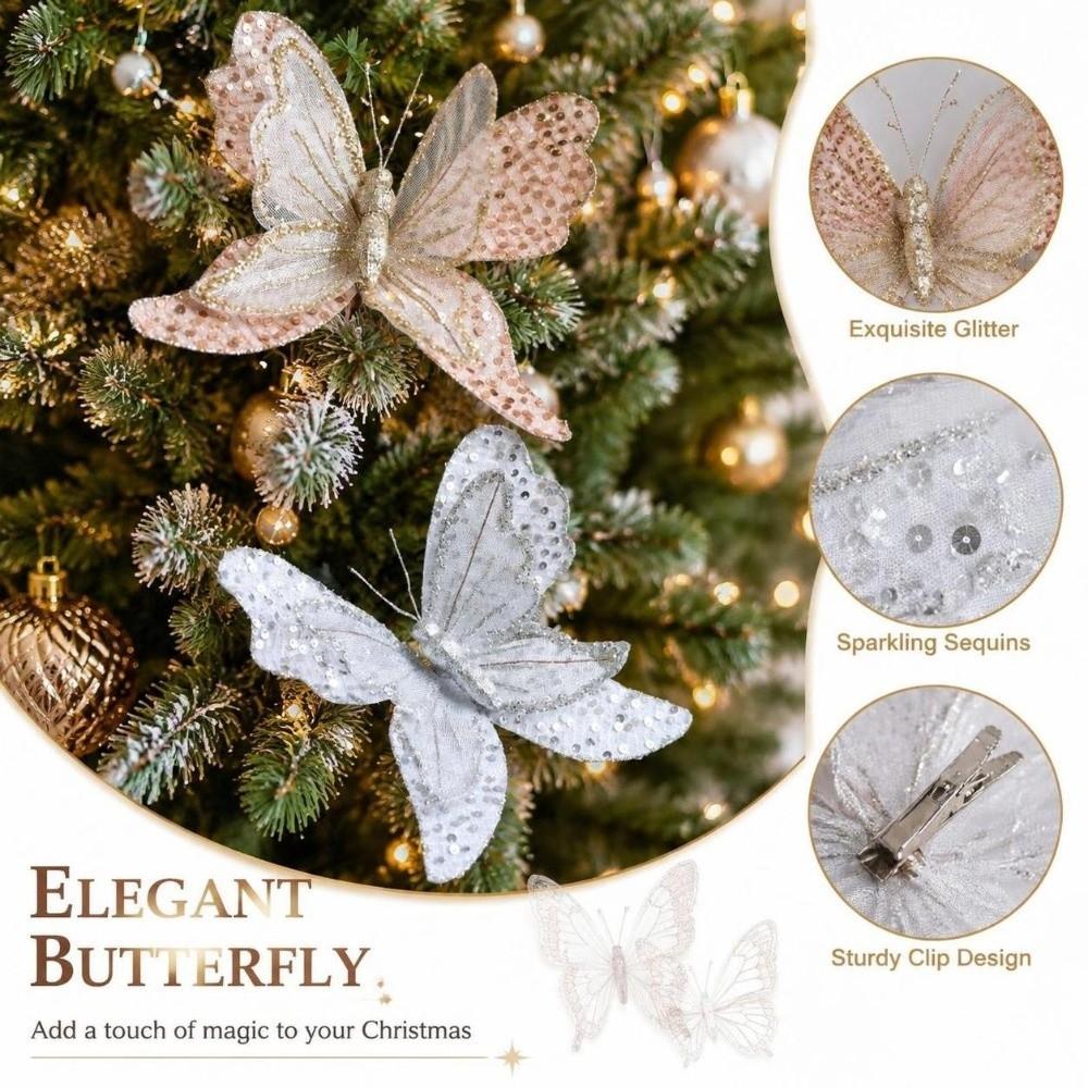 Sparkling Christmas Butterfly Ornament Lifelike Artificial Sequin Butterfly  Artificial