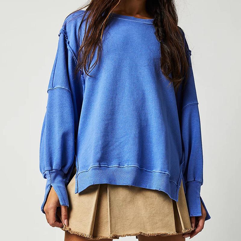 

Женская толстовка, однотонная, с заниженными рукавами, свободный вязаный топ, модный пуловер XL синий