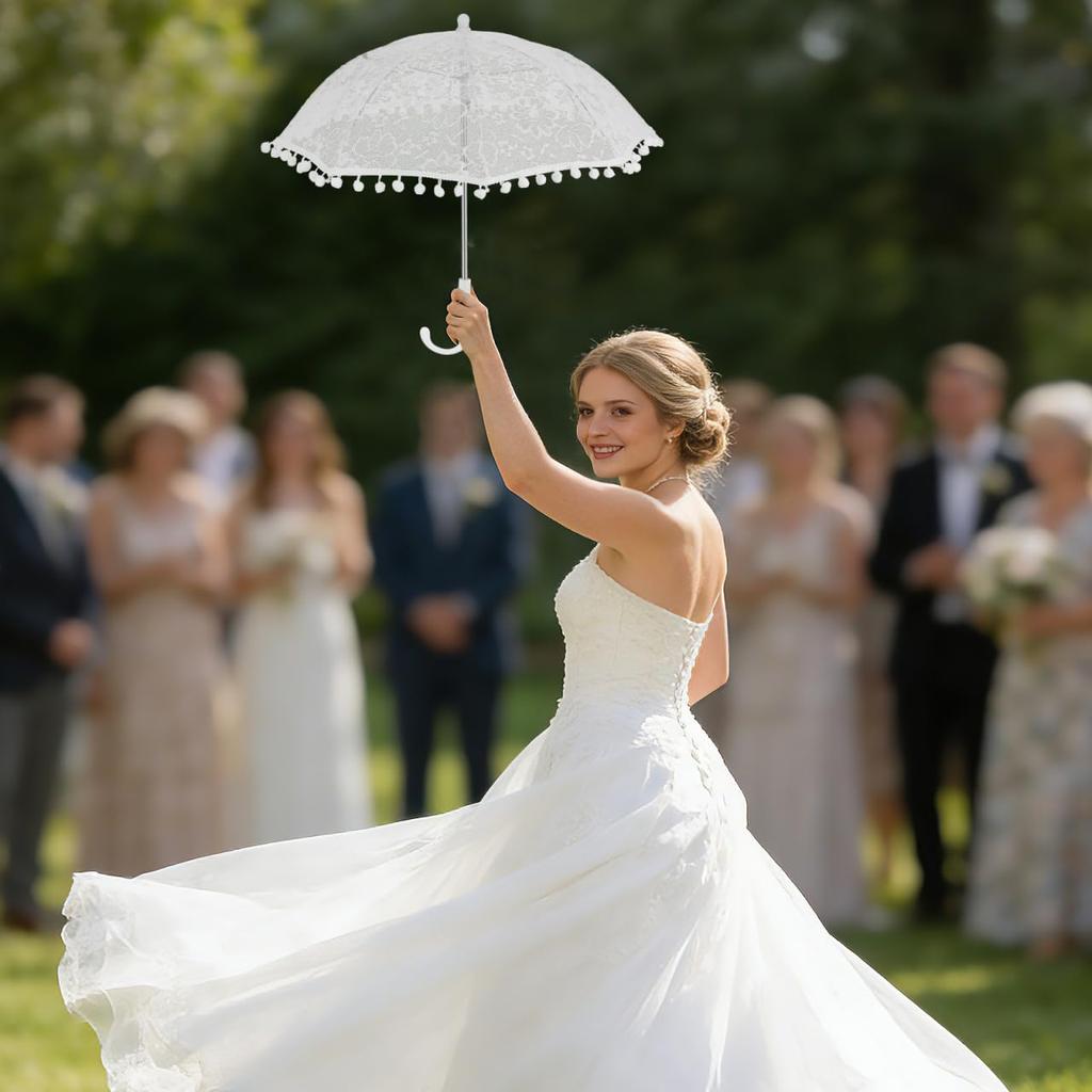 CALLARON Lace Long Lightweight Can be Used as a Sun Stylish Embroidered Perfect for Bridal Photography Tea and Dances Women's Umbrella, 47cm, 107g,