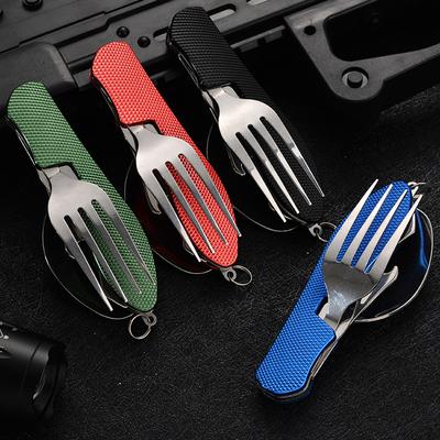 1 Stück Tragbares Besteckset Multifunktion 4 in 1 Outdoor Geschirr Camping Edelstahl Faltbare Taschensets