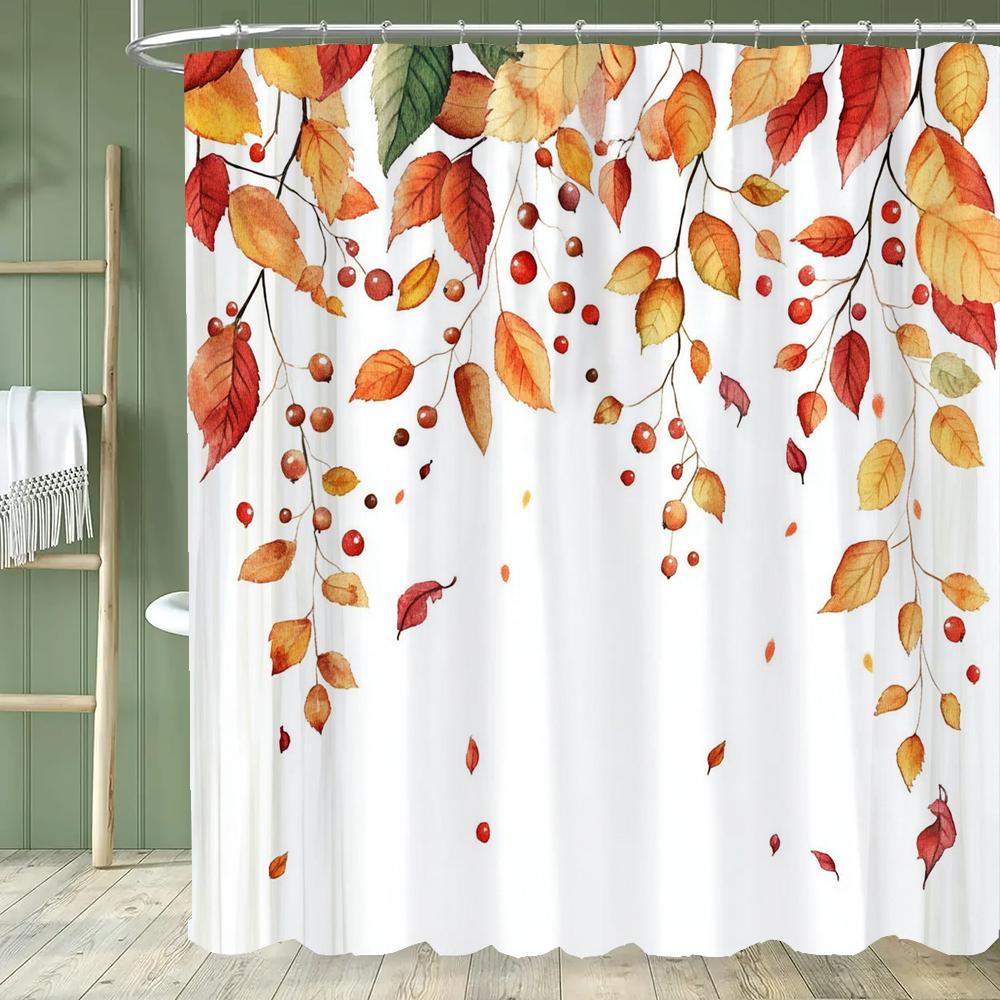 

Brown Eucalyptus Leaf Shower Curtain, Watercolor Tan Leaves Botanical Floral Bathroom Decorative Shower Curtain With Hooks W60H190(CM)-1 Pcs