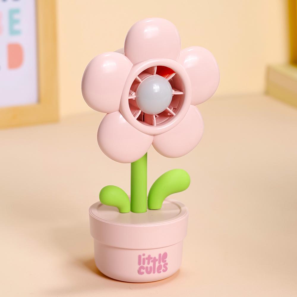 Portable Cute Flower USB Rechargeable Mini Fan with Night Light 500mAh