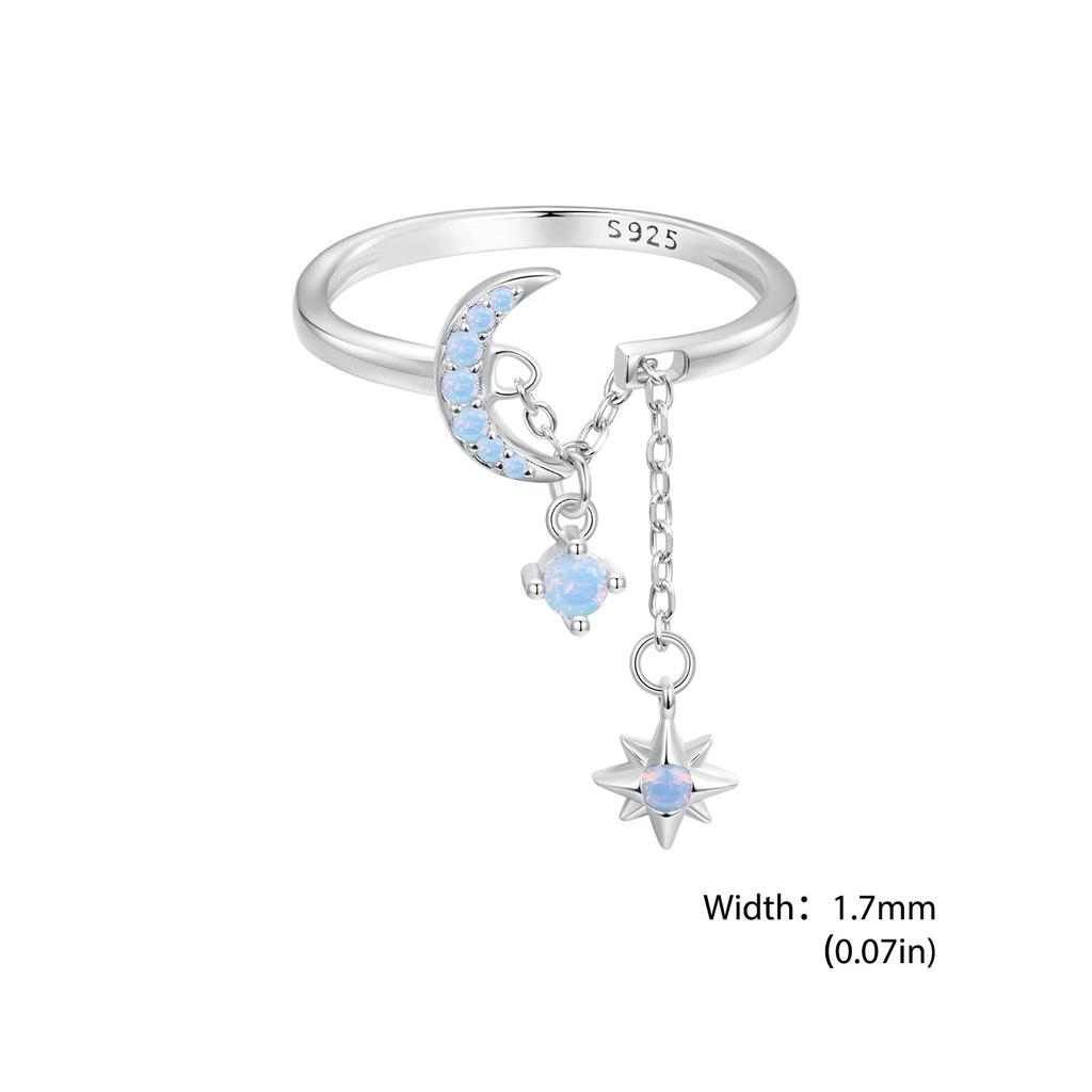 WOSTU 925 Sterling Silver Star and Moon Link Ring With Nano Opal For Women's Engagement & Proposal Parties Fine Jewelry Gifts