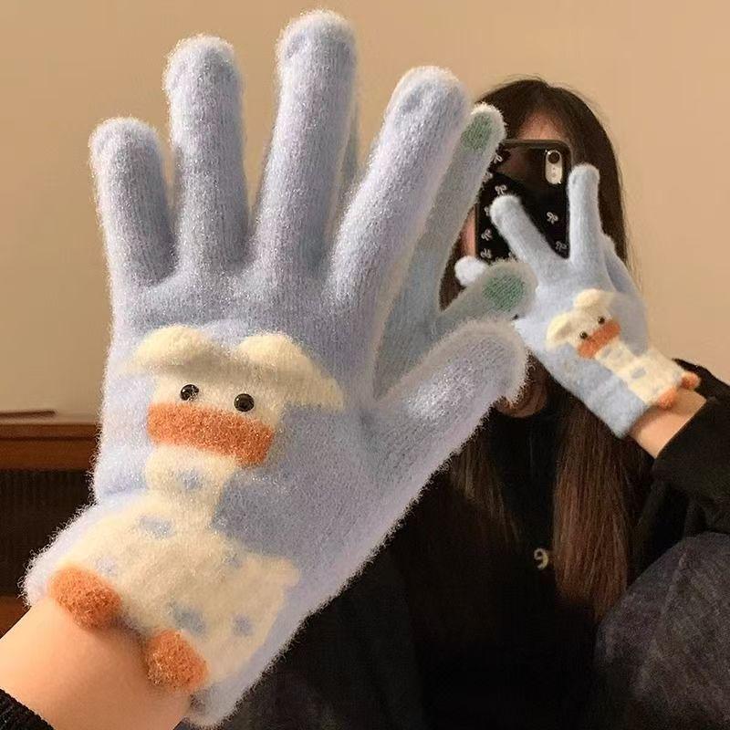 Cute giraffe plush knitted five-finger female plush thickened cycling cold protection