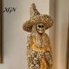 Spooky Witch Table Centerpiece Skull Figurine, Resin Skeleton Ornament, Gothic Creepy Halloween Decoration Statue for Tabletop Mantel Fine Carved